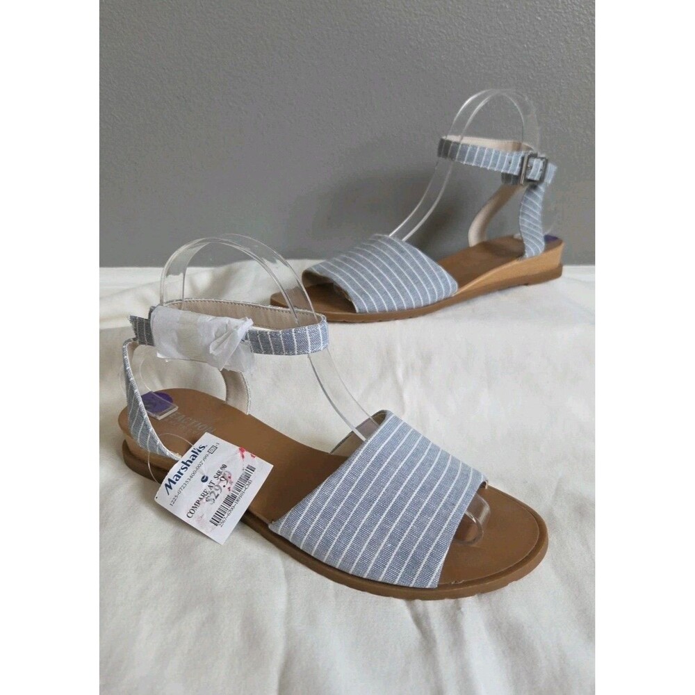Kenneth Cole Reaction Women's Sandals Size 8.5 Blue White Stripe Ankle Strap NWT